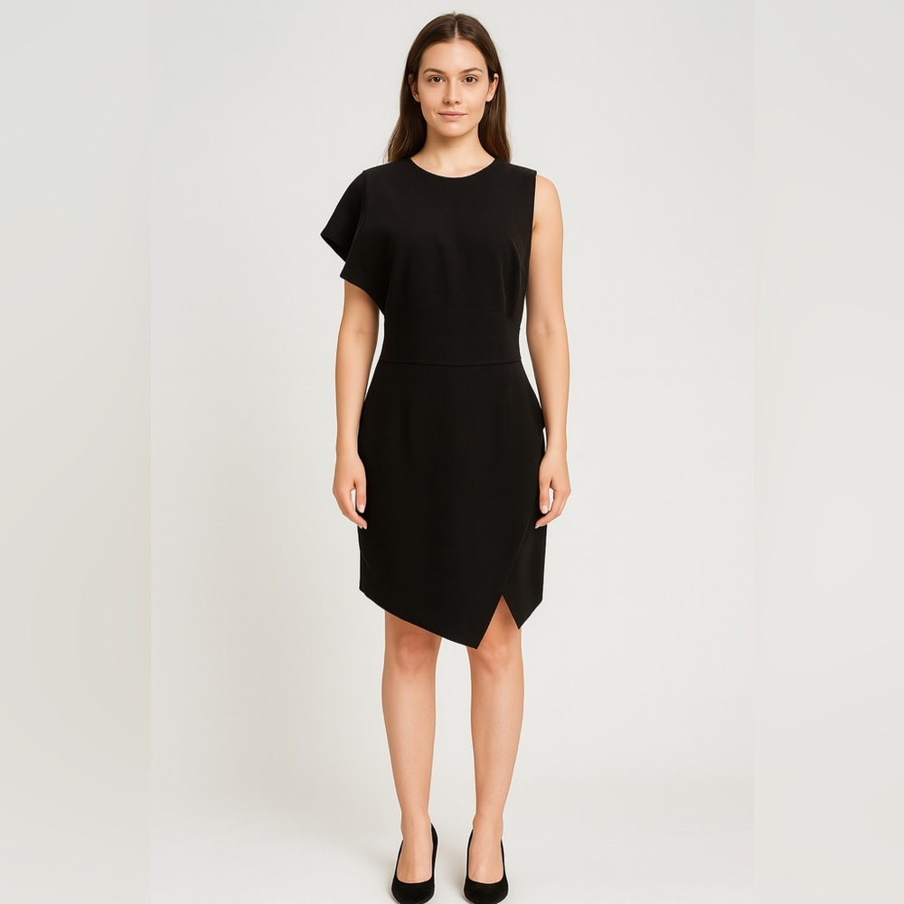 Bardot Black Maxwell Asymmetric Faux Wrap Dress Size 8